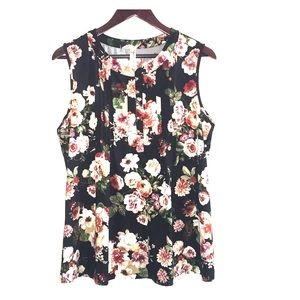 Sleeveless Vintage Roses Pleat Pintuck Button Top